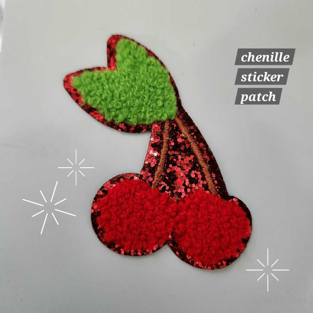 Cherry Sticker Patch 🍒 Chenille - Sparkles Barbiecore retro rock punk